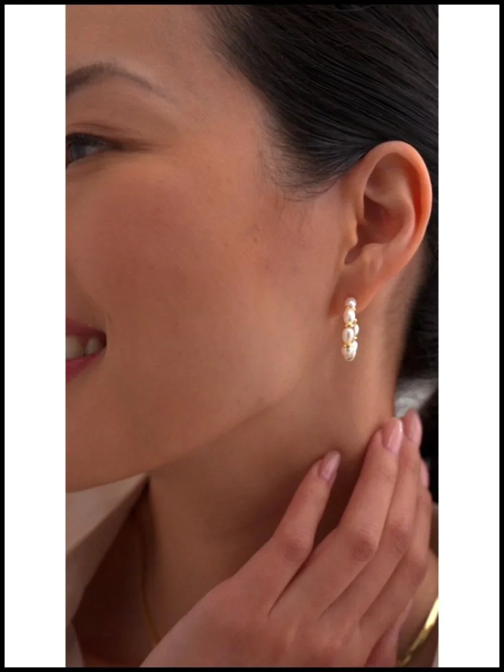 14K Gold Plated Freshwater Pearl Hoop Earrings for Women Hypoallergenic
